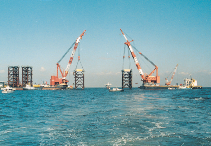Tokyo Bay Crossing Road Kawasaki Artificial Island Steel Jacket Installation East Work